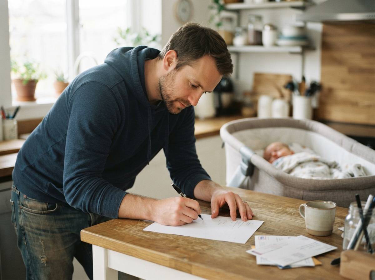 A parent signs a one page IRS form to open a child's investment account.