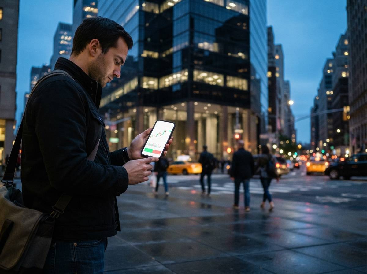 An analyst reviews printed pages of a financial disclosure report at a desk lit by a desk lamp.