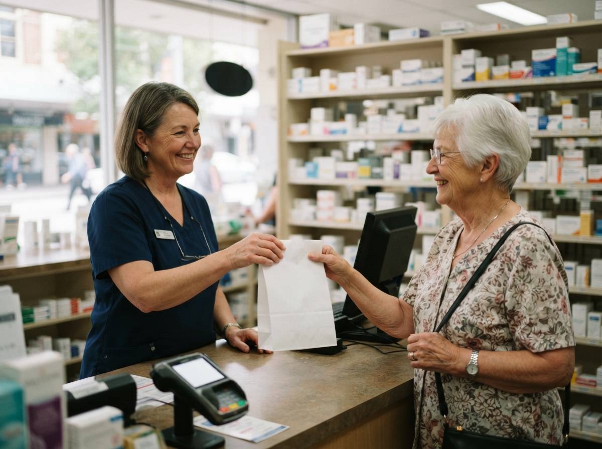 An elderly patient fills out a prior authorization form at a doctor's office reception desk.